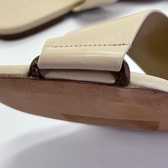 Vince Dylan Leather Flat Sandals Size 9.5M Beige Asymmetrical Slide Shoes - Picture 14 of 16